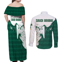 Saudi Arabia Falcon Couples Matching Off Shoulder Maxi Dress and Long Sleeve Button Shirt Simple Saudi Pattern LT9 - Wonder Print Shop
