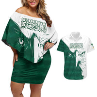 Saudi Arabia Falcon Couples Matching Off Shoulder Short Dress and Hawaiian Shirt Simple Saudi Pattern LT9 - Wonder Print Shop
