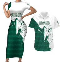 Saudi Arabia Falcon Couples Matching Short Sleeve Bodycon Dress and Hawaiian Shirt Simple Saudi Pattern LT9 - Wonder Print Shop