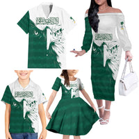 Saudi Arabia Falcon Family Matching Off The Shoulder Long Sleeve Dress and Hawaiian Shirt Simple Saudi Pattern - Wonder Print Shop