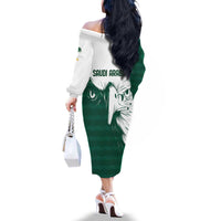 Saudi Arabia Falcon Family Matching Off The Shoulder Long Sleeve Dress and Hawaiian Shirt Simple Saudi Pattern - Wonder Print Shop