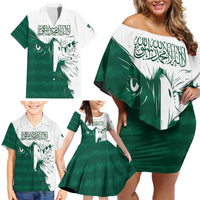 Saudi Arabia Falcon Family Matching Off Shoulder Short Dress and Hawaiian Shirt Simple Saudi Pattern LT9 - Wonder Print Shop
