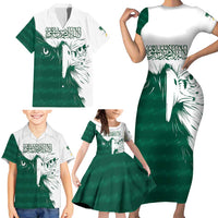 Saudi Arabia Falcon Family Matching Short Sleeve Bodycon Dress and Hawaiian Shirt Simple Saudi Pattern - Wonder Print Shop