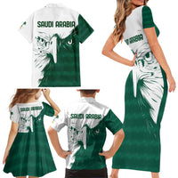 Saudi Arabia Falcon Family Matching Short Sleeve Bodycon Dress and Hawaiian Shirt Simple Saudi Pattern - Wonder Print Shop