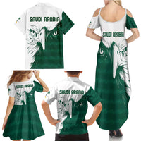 Saudi Arabia Falcon Family Matching Summer Maxi Dress and Hawaiian Shirt Simple Saudi Pattern - Wonder Print Shop