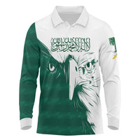 Saudi Arabia Falcon Long Sleeve Polo Shirt Simple Saudi Pattern - Wonder Print Shop