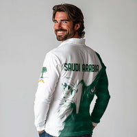 Saudi Arabia Falcon Long Sleeve Polo Shirt Simple Saudi Pattern - Wonder Print Shop
