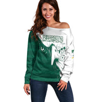 Saudi Arabia Falcon Off Shoulder Sweater Simple Saudi Pattern - Wonder Print Shop