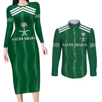 Custom Saudi Arabia Football Couples Matching Long Sleeve Bodycon Dress and Long Sleeve Button Shirt Green Al -Arabiyyah Concept 23-2024 LT9 - Wonder Print Shop