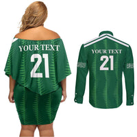 Custom Saudi Arabia Football Couples Matching Off Shoulder Short Dress and Long Sleeve Button Shirt Green Al -Arabiyyah Concept 23-2024 LT9 - Wonder Print Shop