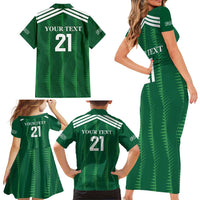 Custom Saudi Arabia Football Family Matching Short Sleeve Bodycon Dress and Hawaiian Shirt Green Al -Arabiyyah Concept 23-2024 - Wonder Print Shop