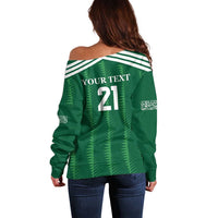Custom Saudi Arabia Football Off Shoulder Sweater Green Al -Arabiyyah Concept 23-2024 - Wonder Print Shop