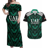 Custom UAE Football Couples Matching Off Shoulder Maxi Dress and Hawaiian Shirt Green Concept 19-2020 LT9 - Wonder Print Shop