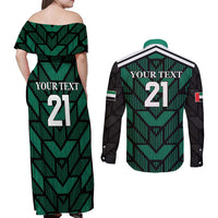 Custom UAE Football Couples Matching Off Shoulder Maxi Dress and Long Sleeve Button Shirt Green Concept 19-2020 LT9 - Wonder Print Shop
