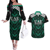 Custom UAE Football Couples Matching Off The Shoulder Long Sleeve Dress and Hawaiian Shirt Green Concept 19-2020 LT9 - Wonder Print Shop