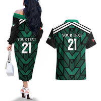 Custom UAE Football Couples Matching Off The Shoulder Long Sleeve Dress and Hawaiian Shirt Green Concept 19-2020 LT9 - Wonder Print Shop