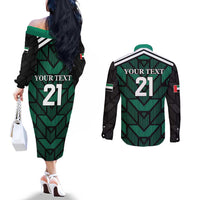 Custom UAE Football Couples Matching Off The Shoulder Long Sleeve Dress and Long Sleeve Button Shirt Green Concept 19-2020