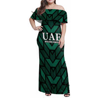 Custom UAE Football Family Matching Off Shoulder Maxi Dress and Hawaiian Shirt Green Concept 19-2020 LT9 - Wonder Print Shop