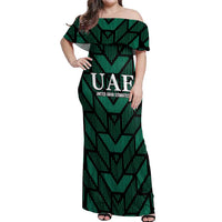 Custom UAE Football Off Shoulder Maxi Dress Green Concept 19-2020 - Wonder Print Shop