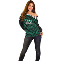 Custom UAE Football Off Shoulder Sweater Green Concept 19-2020 - Wonder Print Shop