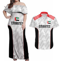 Custom UAE Football Couples Matching Off Shoulder Maxi Dress and Hawaiian Shirt The Whites Concept 19-2020 LT9 - Wonder Print Shop