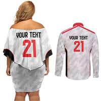 Custom UAE Football Couples Matching Off Shoulder Short Dress and Long Sleeve Button Shirt The Whites Concept 19-2020 LT9 - Wonder Print Shop