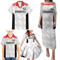 Custom UAE Football Family Matching Puletasi and Hawaiian Shirt The Whites Concept 19-2020 - Wonder Print Shop
