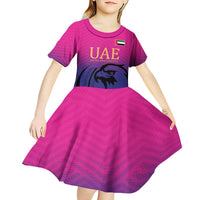 Custom UAE Cricket Kid Short Sleeve Dress United Arab Emirates Falcon Sporty Pattern - Wonder Print Shop