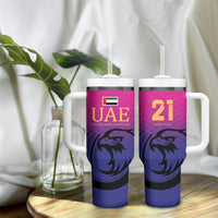 Custom UAE Cricket Tumbler With Handle United Arab Emirates Falcon Sporty Pattern - Wonder Print Shop