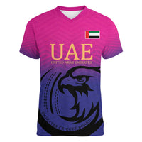 Custom UAE Cricket Women V-Neck T-Shirt United Arab Emirates Falcon Sporty Pattern - Wonder Print Shop