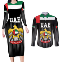 United Arab Emirates Couples Matching Long Sleeve Bodycon Dress and Long Sleeve Button Shirt UAE Emblem Hawk of Quraish LT9 - Wonder Print Shop