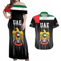 United Arab Emirates Couples Matching Off Shoulder Maxi Dress and Hawaiian Shirt UAE Emblem Hawk of Quraish LT9 - Wonder Print Shop