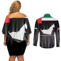 United Arab Emirates Couples Matching Off Shoulder Short Dress and Long Sleeve Button Shirt UAE Emblem Hawk of Quraish LT9 - Wonder Print Shop