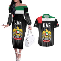 United Arab Emirates Couples Matching Off The Shoulder Long Sleeve Dress and Hawaiian Shirt UAE Emblem Hawk of Quraish LT9 - Wonder Print Shop