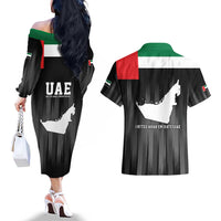 United Arab Emirates Couples Matching Off The Shoulder Long Sleeve Dress and Hawaiian Shirt UAE Emblem Hawk of Quraish LT9 - Wonder Print Shop