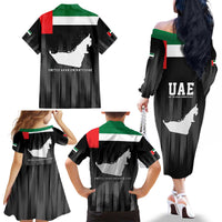 United Arab Emirates Family Matching Off The Shoulder Long Sleeve Dress and Hawaiian Shirt UAE Emblem Hawk of Quraish - Wonder Print Shop
