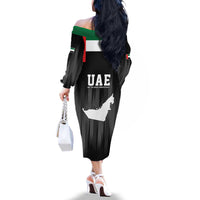 United Arab Emirates Family Matching Off The Shoulder Long Sleeve Dress and Hawaiian Shirt UAE Emblem Hawk of Quraish - Wonder Print Shop