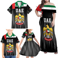United Arab Emirates Family Matching Off Shoulder Maxi Dress and Hawaiian Shirt UAE Emblem Hawk of Quraish LT9 - Wonder Print Shop