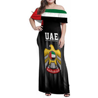 United Arab Emirates Family Matching Off Shoulder Maxi Dress and Hawaiian Shirt UAE Emblem Hawk of Quraish LT9 - Wonder Print Shop