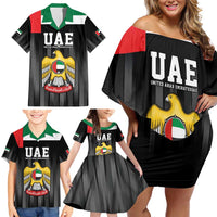 United Arab Emirates Family Matching Off Shoulder Short Dress and Hawaiian Shirt UAE Emblem Hawk of Quraish LT9 - Wonder Print Shop
