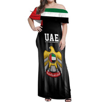 United Arab Emirates Off Shoulder Maxi Dress UAE Emblem Hawk of Quraish - Wonder Print Shop
