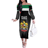 United Arab Emirates Off The Shoulder Long Sleeve Dress UAE Emblem Hawk of Quraish - Wonder Print Shop