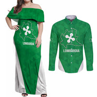 Personalized Italy Lombardy Couples Matching Off Shoulder Maxi Dress and Long Sleeve Button Shirt Inspiration Flags Style