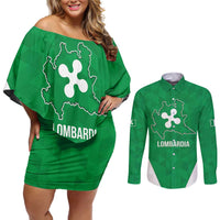 Personalized Italy Lombardy Couples Matching Off Shoulder Short Dress and Long Sleeve Button Shirt Inspiration Flags Style