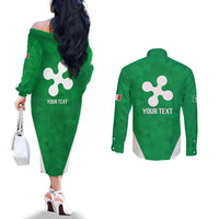 Personalized Italy Lombardy Couples Matching Off The Shoulder Long Sleeve Dress and Long Sleeve Button Shirt Inspiration Flags Style