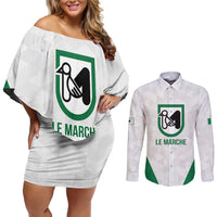 Personalized Italy Marche Couples Matching Off Shoulder Short Dress and Long Sleeve Button Shirt Inspiration Flags Style