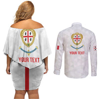 Personalized Italy Sardinia Couples Matching Off Shoulder Short Dress and Long Sleeve Button Shirt Inspiration Flags Style