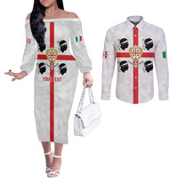 Personalized Italy Sardinia Couples Matching Off The Shoulder Long Sleeve Dress and Long Sleeve Button Shirt Inspiration Flags Style