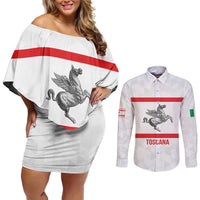 Personalized Italy Tuscany Pegasus Rampant Couples Matching Off Shoulder Short Dress and Long Sleeve Button Shirt Inspiration Flags Style
