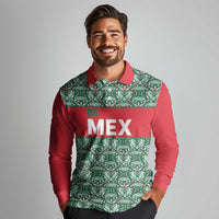 Mexico WC26 Custom Long Sleeve Polo Shirt Minimalist Aztec Eagle El Tricolor